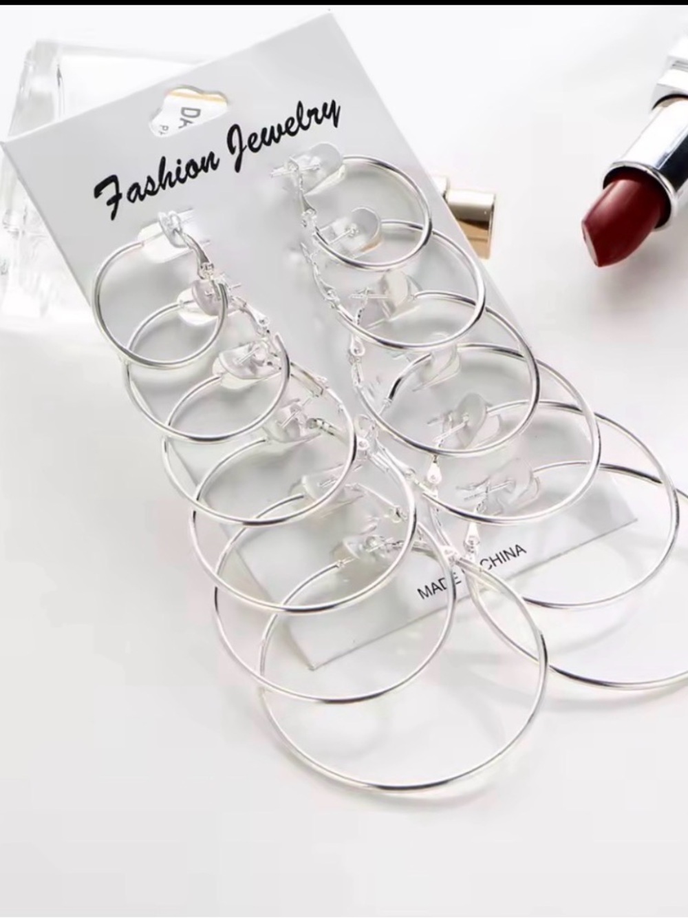 New 6 Pairs Set Hoop Circle Fashion Earrings Jewelry Silver Color - Picture 1 of 5